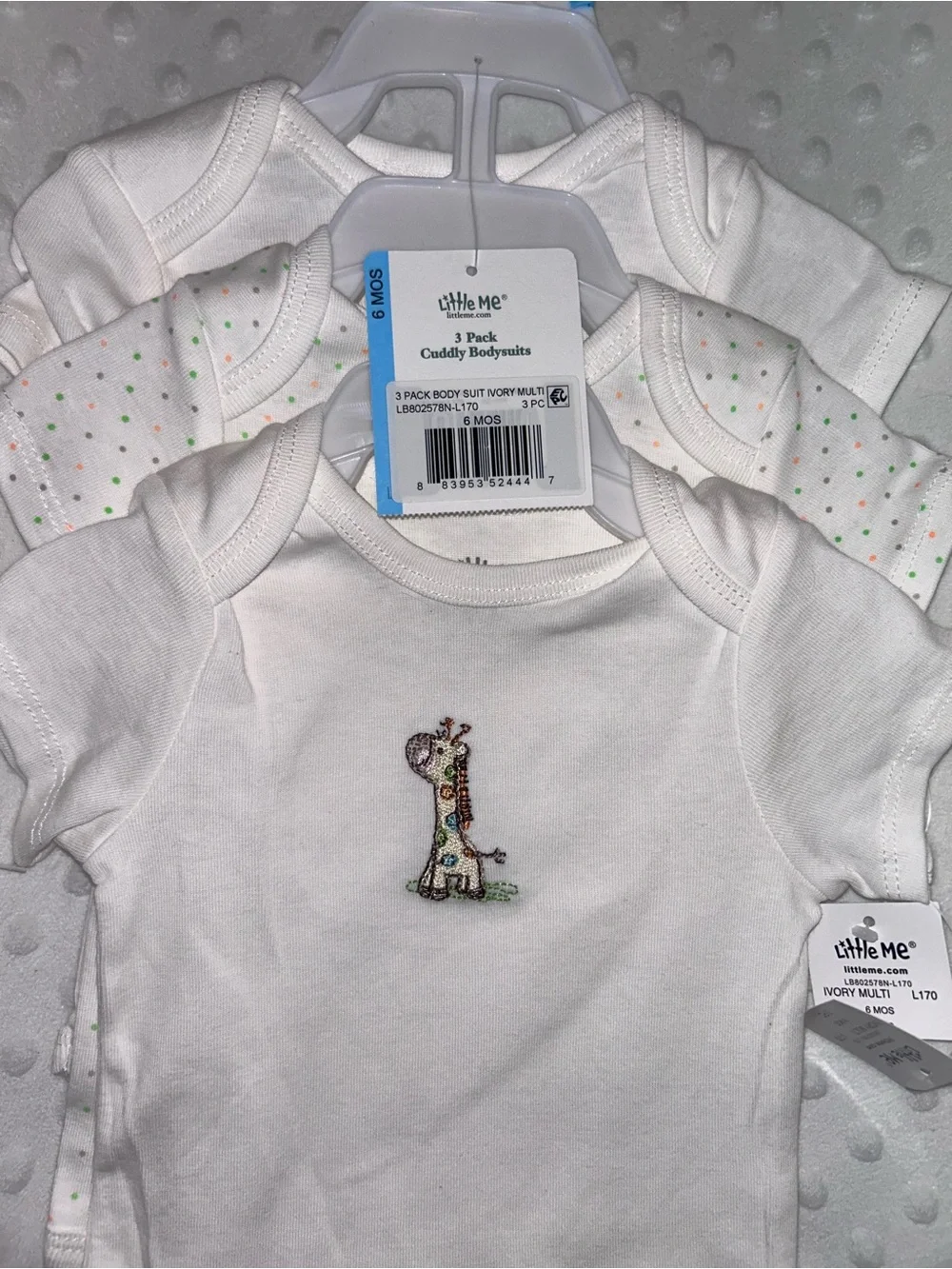 Little Me Baby Bodysuit 3-Pack with Giraffe Embroidery